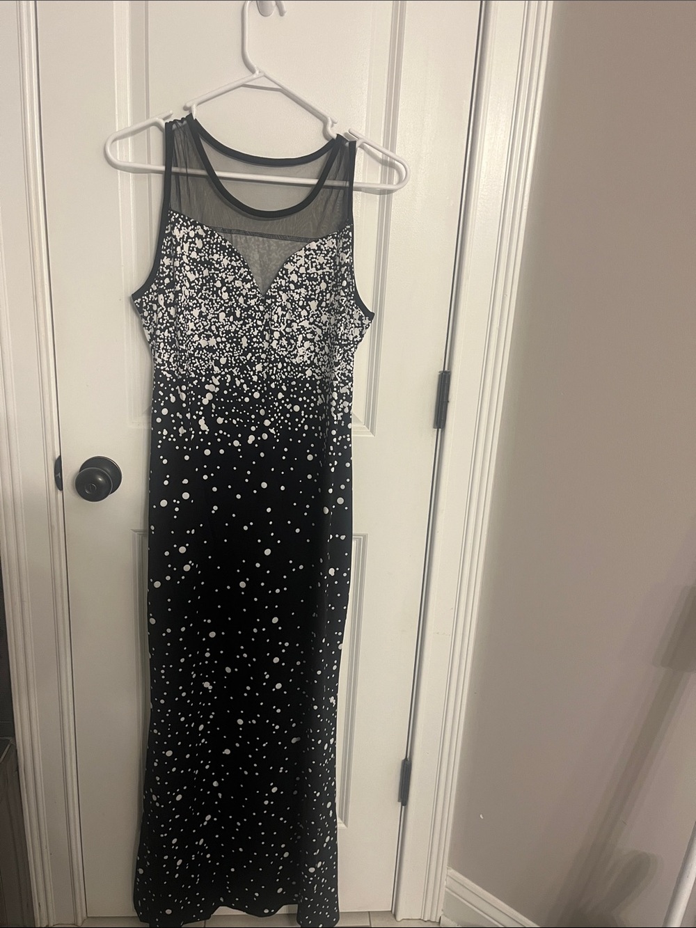 Black and White Speckled Mesh Evening Dress
